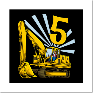 Excavator 5 year old birthday Posters and Art
